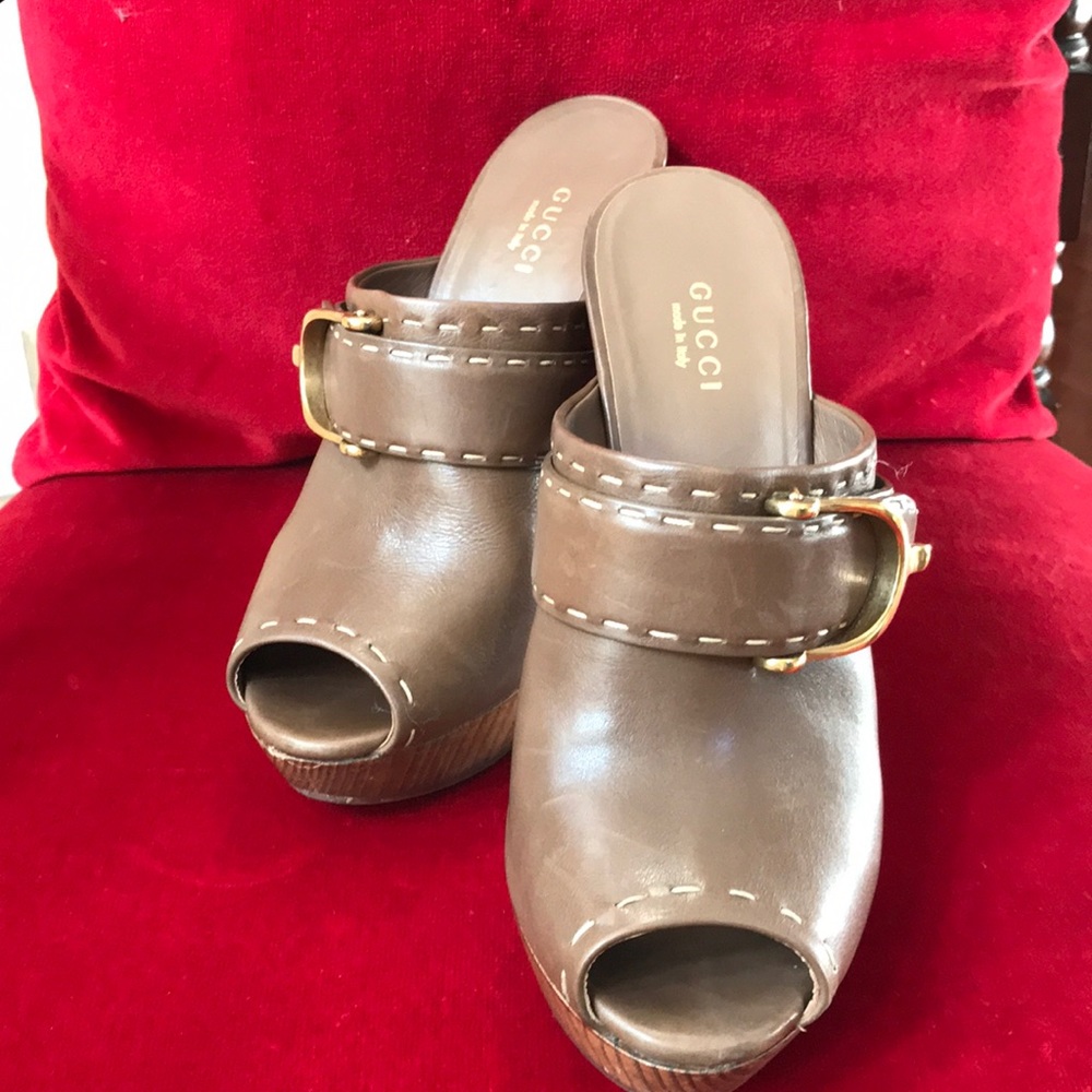 Gucci heeled open toe mule /clog sandal